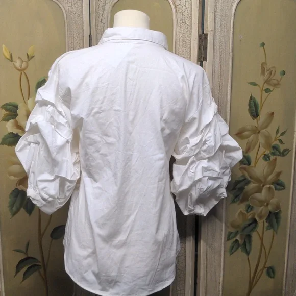 White  Pirate Lady Blouse with Gorgeous Ruffled sleeves XS - Picture 4 of 10